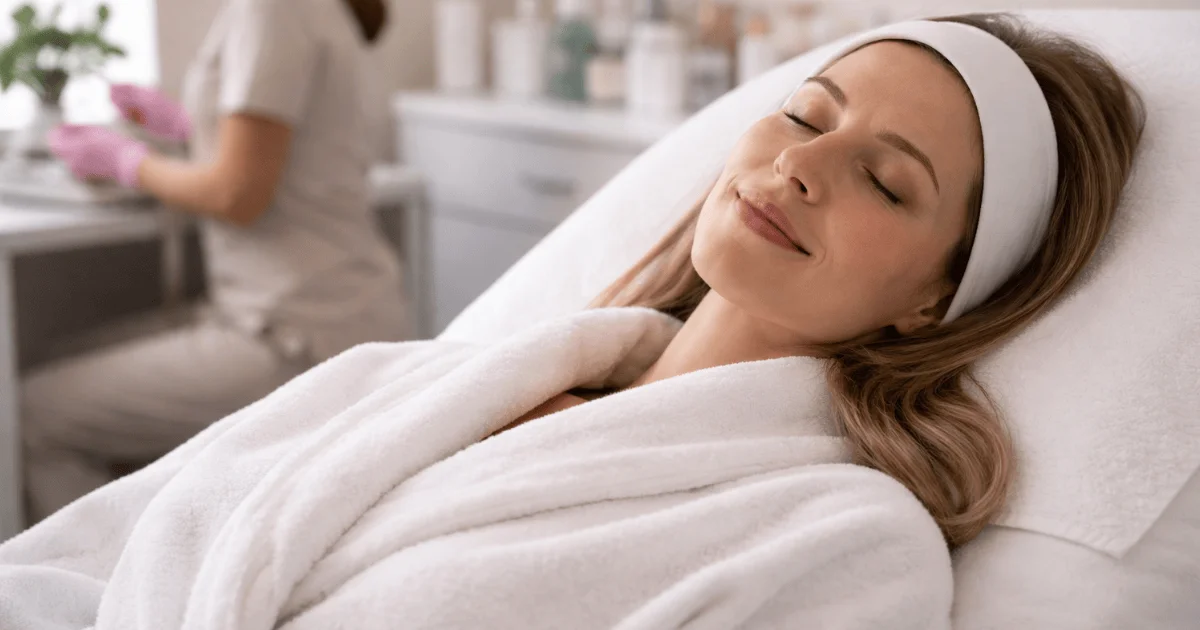 Patient receiving a natural skin and hair consultation in a medical spa setting
