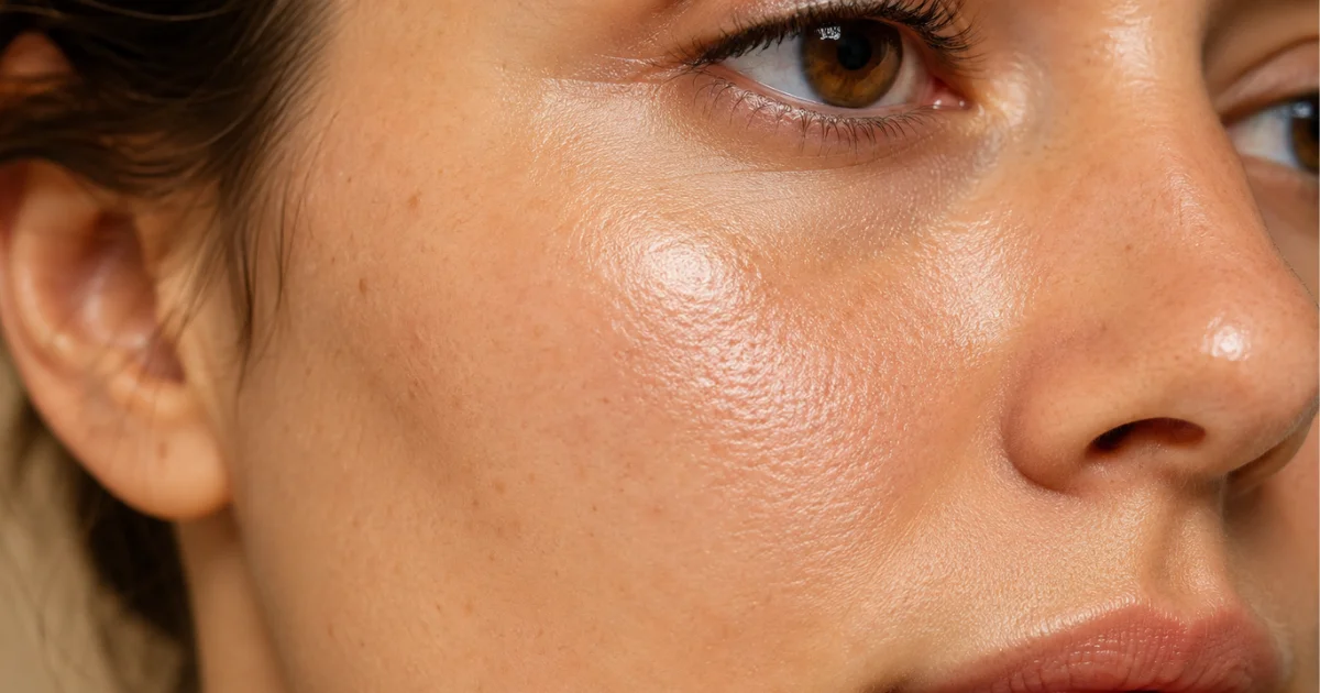 Close-up of healthy facial skin with natural texture and a subtle, radiant glow.